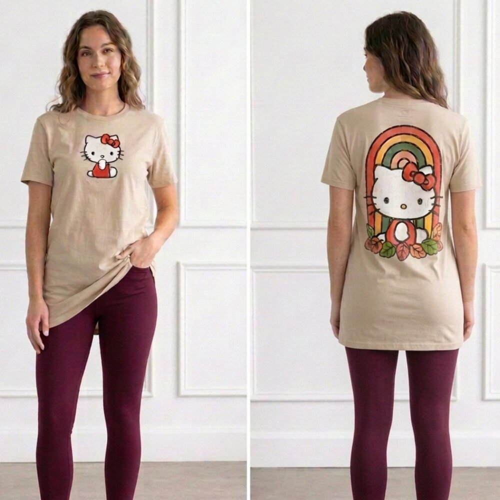 SANRIO HELLO KITTY Rainbow Beige Cream Tunic Tee Size Medium NEW